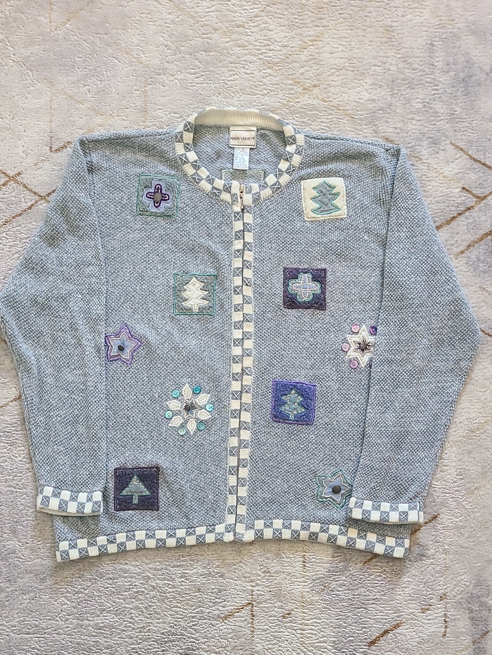 Vintage 90s Napa Valley XL Pastel Christmas Cardigan Snowflake Art to Wear